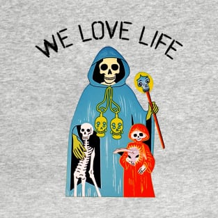 A Chilling Family Portrait with the Grim Reaper (Black Text) T-Shirt